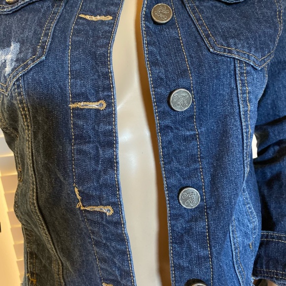 Indigo Rein Distressed Front Button Med-Dark Blue Denim Jacket Size Small VGC - Picture 2 of 7